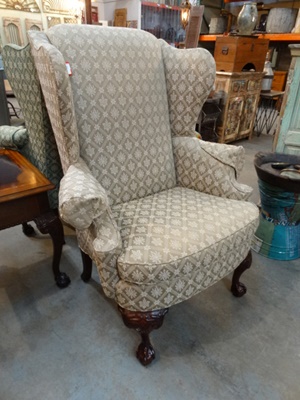 Thomasville Queen Anne Wingback Arm Chair Beige Denver Furniture Store