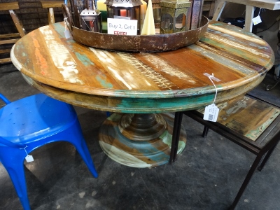 Colorful Reclaimed Wood Round Pedestal Table Denver Furniture Store