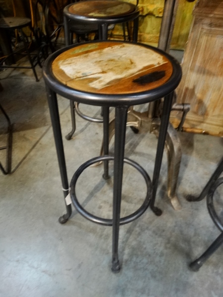Round Industrial Stool with Reclaimed Wooden Seat Denver Furniture Store