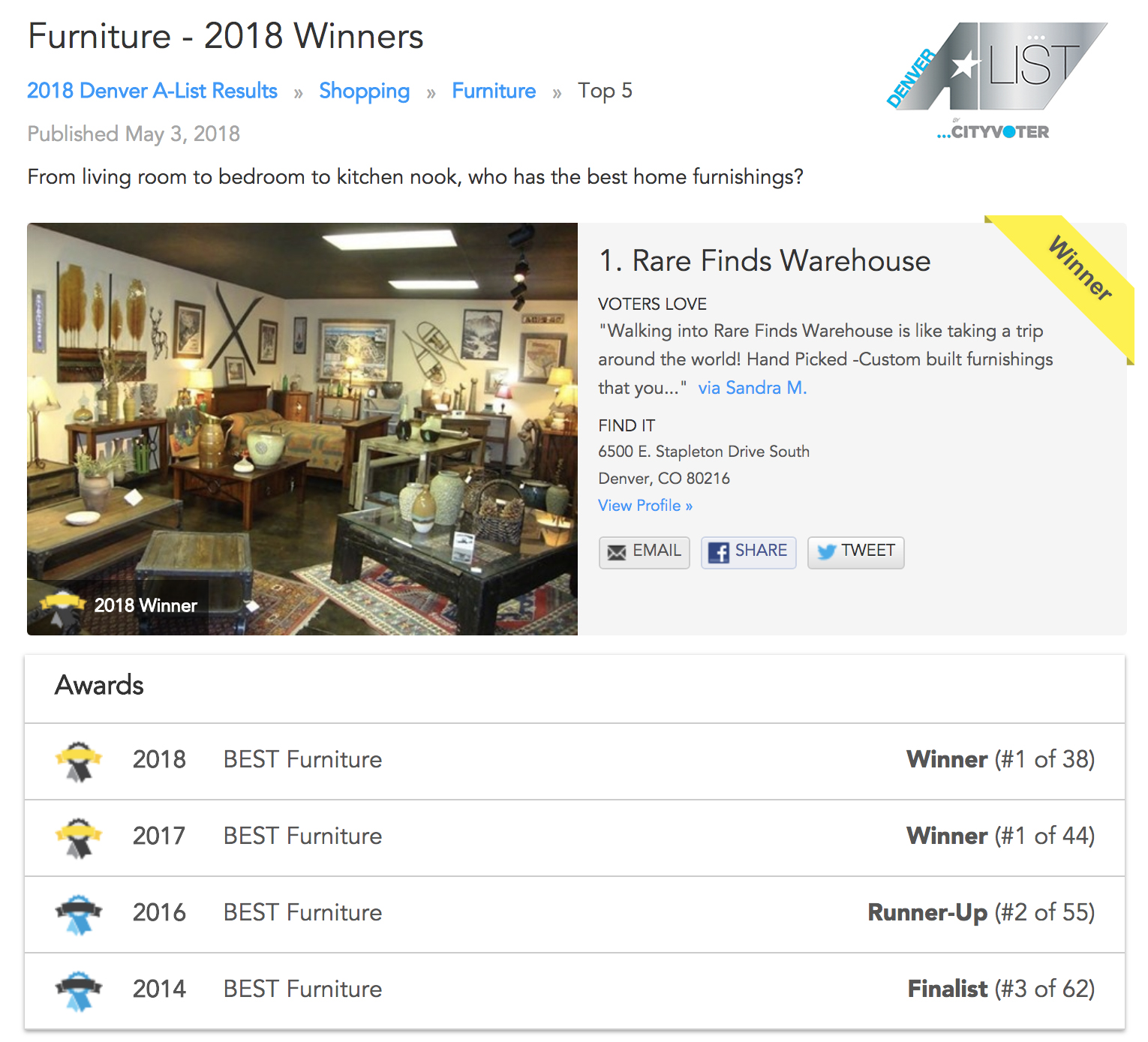 Best Denver Furniture Store - 2018 A-List Winner!