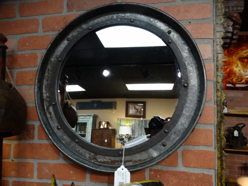 Round Industrial Riveted Mirror Denver Furniture Store