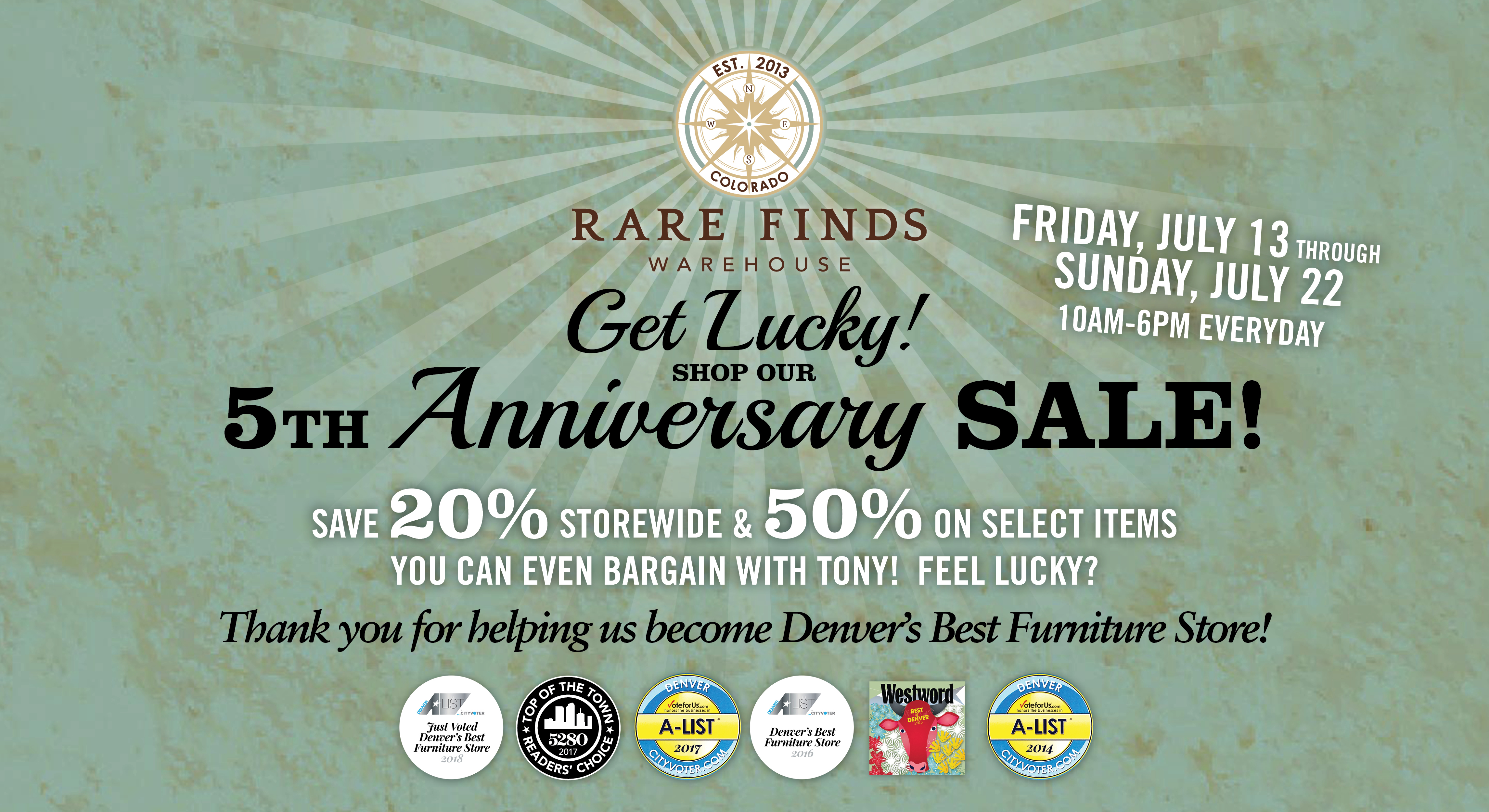5th Anniversary Sale at Denver's Best Furniture Store Rare Finds