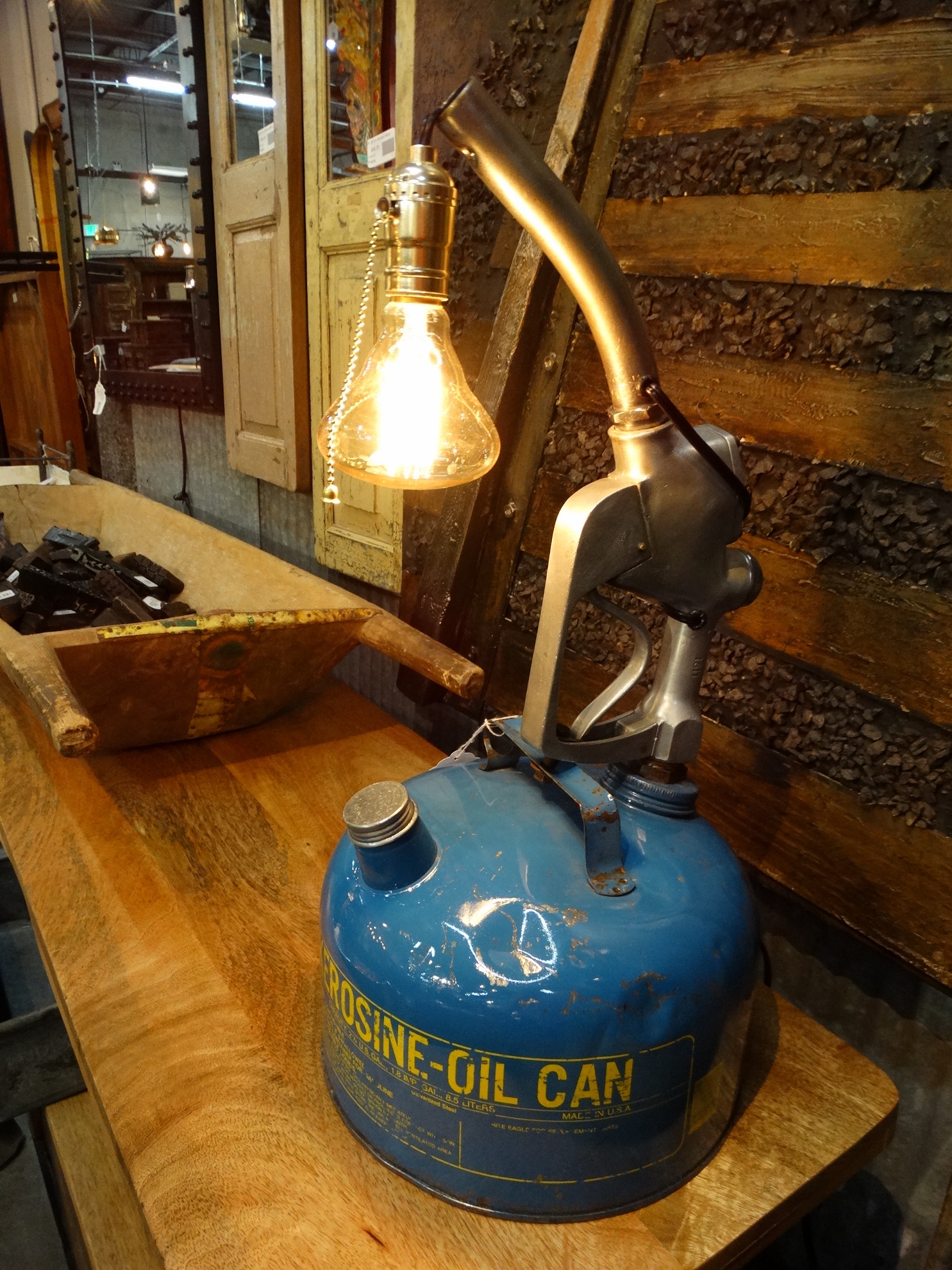 Vintage Blue Kerosene Lamp Denver Furniture Store