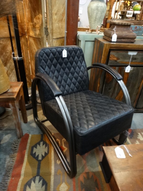 Arm Chair Leather Quilted Arm Chair Black