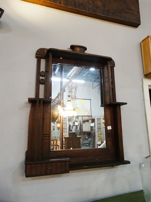 Art Deco Styled Wooden Mirror with Shelves and Drawer