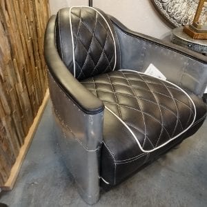 Aviator Metal and Black Leather Arm Chair