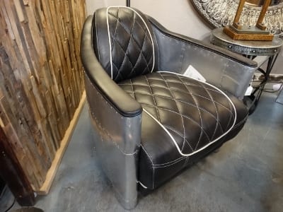 Aviator Metal and Black Leather Arm Chair