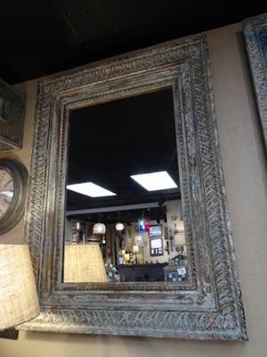 Carved Wooden Grey Rectangle mirror