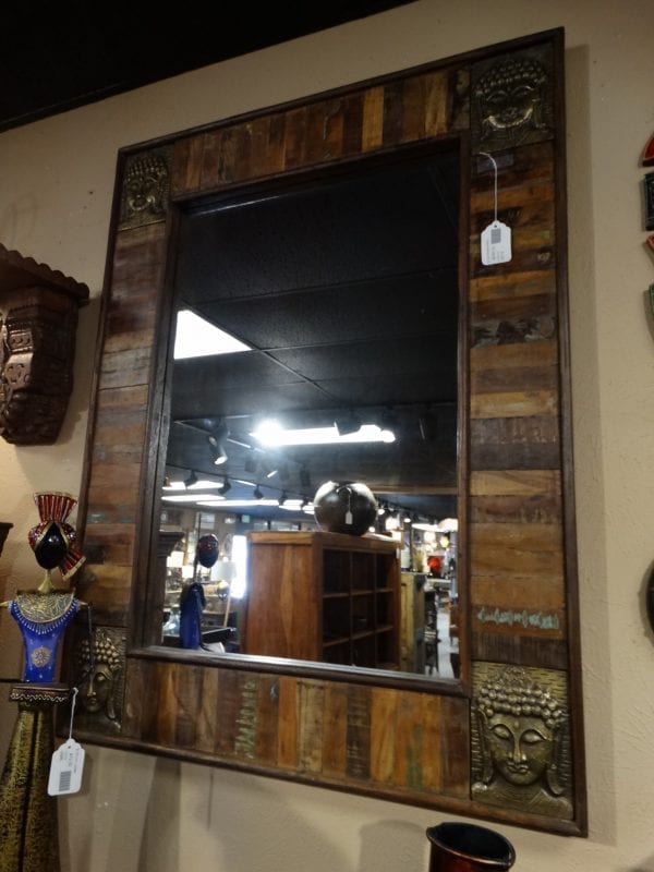 Mirror Wood Frame Mirror with Metal Buddhas Furniture Stores Denver