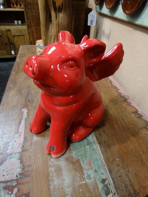 Red Ceramic Flying Pig Denver Furniture Store