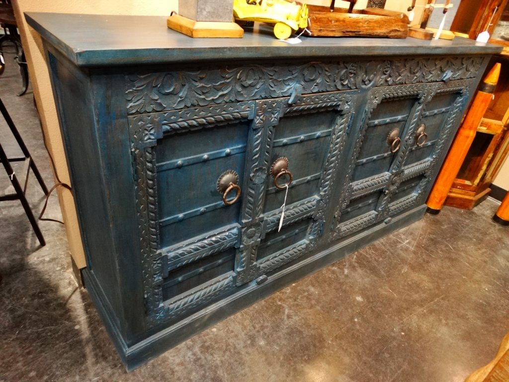 Sideboard Cabinet Blue Carved Buffet Furniture Stores Denver