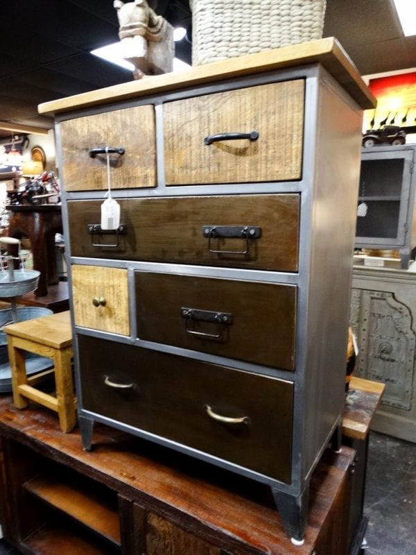 Chest of Drawers Dresser Multi-toned Wood and Metal Furniture Stores Denver