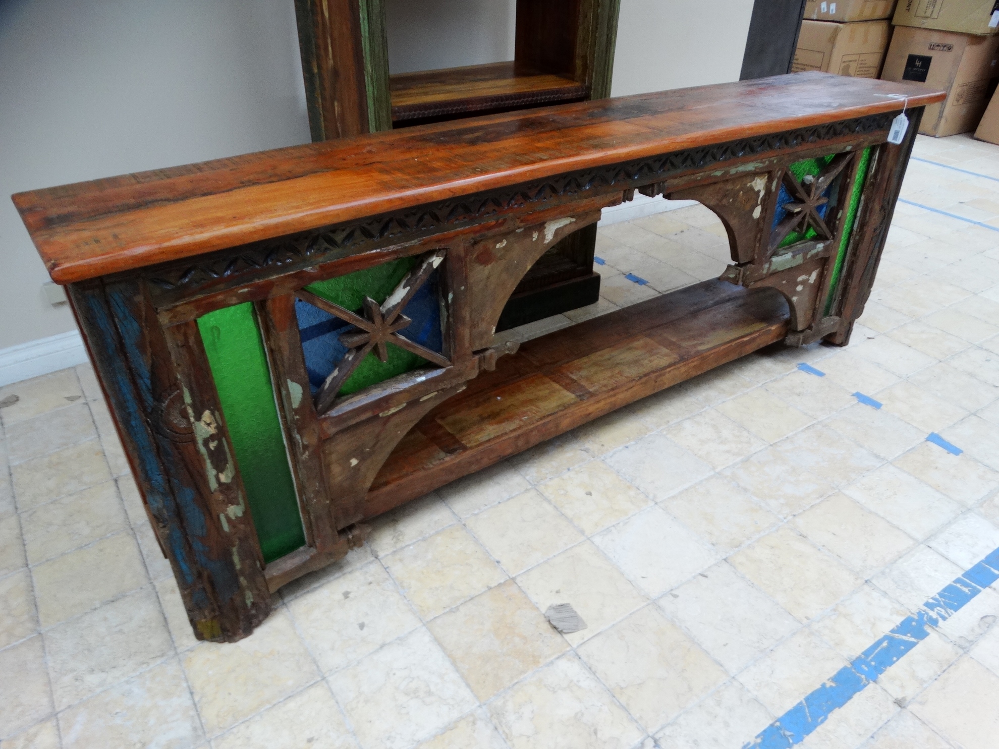 Console Arch Parts Console Table with Colored Glass Furniture Stores Denver