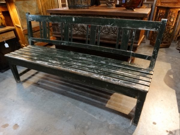 Bench Vintage Dark Green Wood Slats Bench with Back Furniture Stores Denver