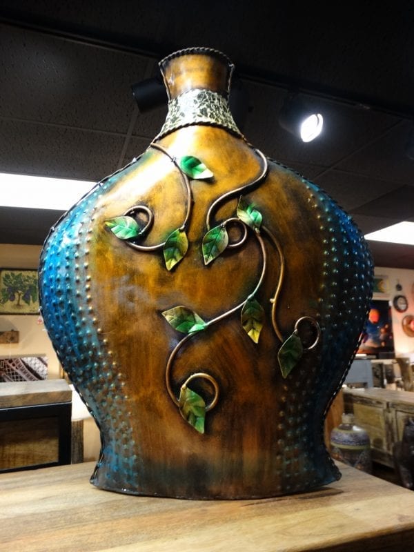 Vase XL Art Deco Leaf Metal Vase Green Furniture Stores Denver