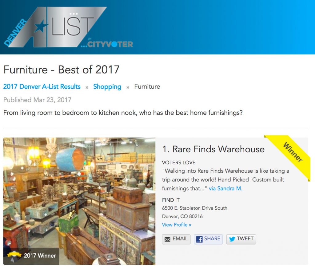 Denver's Best Furniture Store AList 2017 Rare Finds Warehouse