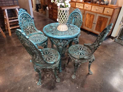 Heavy Iron Blue Ornate Patio Table and Chairs Denver Furniture Store