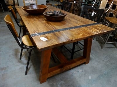 Pine Dining Table with Metal Accents