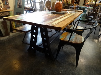 Reclaimed Wood Dining Table Shown with Chairs