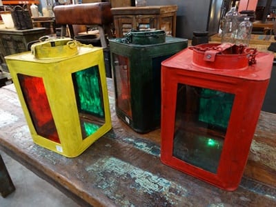 Red, Yellow or Green Hanging Metal Lantern