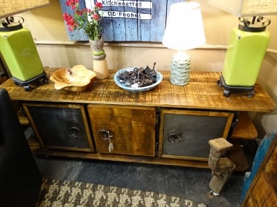 Rustic TV Entertainment Console with Metal Doors Denver Furniture Store