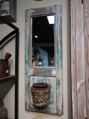 Rustic Wood Mirror with Corbel Candle Holder