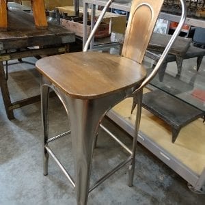 Silver Base Tolix Barstool with Wood Seat Denver Furniture Store