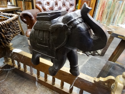 Vintage Black Carved Wooden Elephant