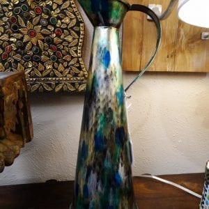 Vase Tall Metal Hand-Painted Pitcher Cool Colors Furniture Stores Denver