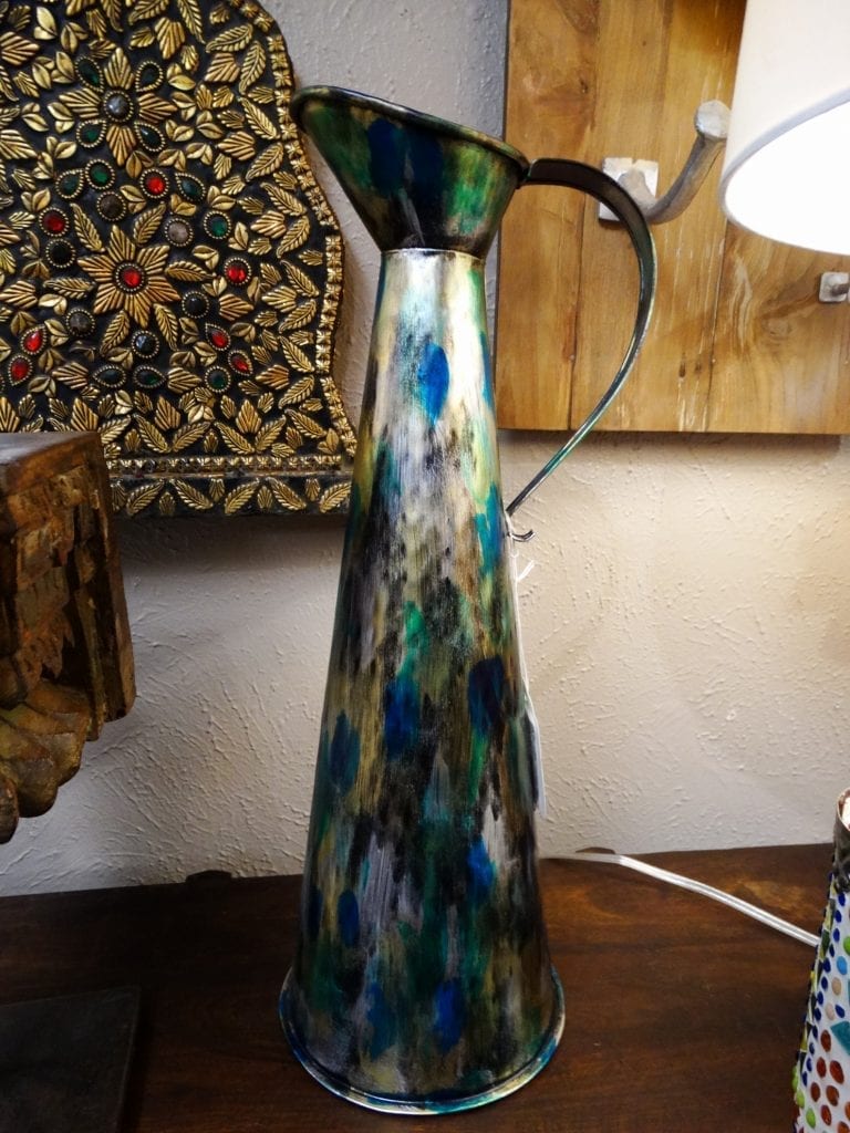 Vase Tall Metal Hand-Painted Pitcher Cool Colors Furniture Stores Denver