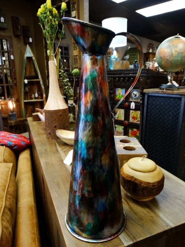 Vase Tall Metal Hand-Painted Pitcher Multi-Colored Furniture Stores Denver
