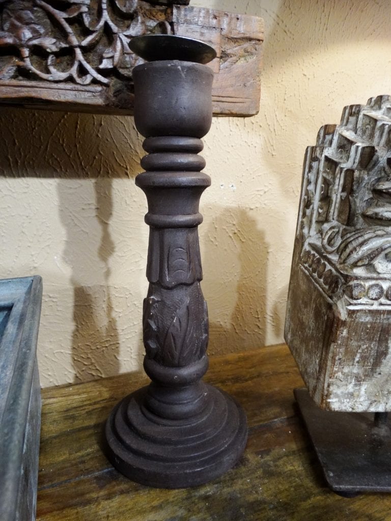 Candleholder Brown Carved Candlestick Small Furniture Stores Denver