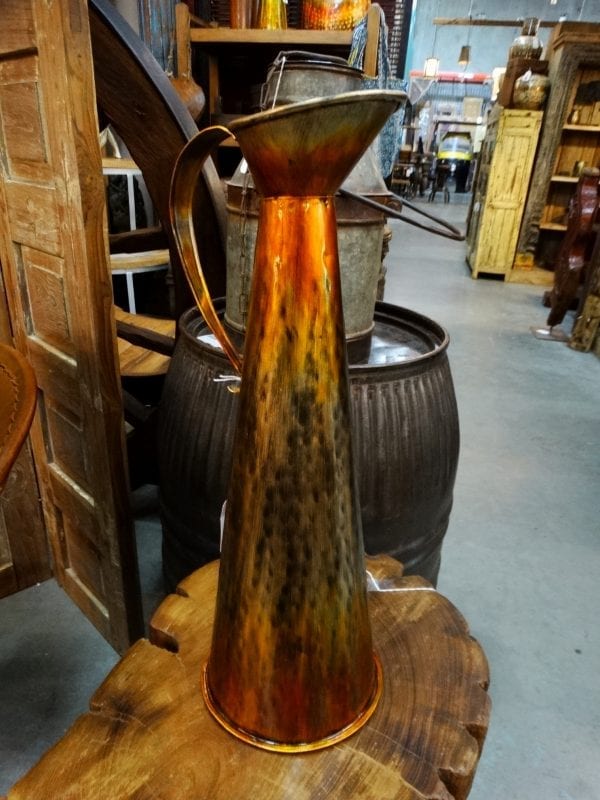 Vase Tall Metal Hand-Painted Pitcher Warm Colors Furniture Stores Denver