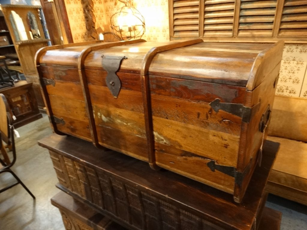 Wood Box Chest Trunk features a colorful finish. Perfect for storage.
