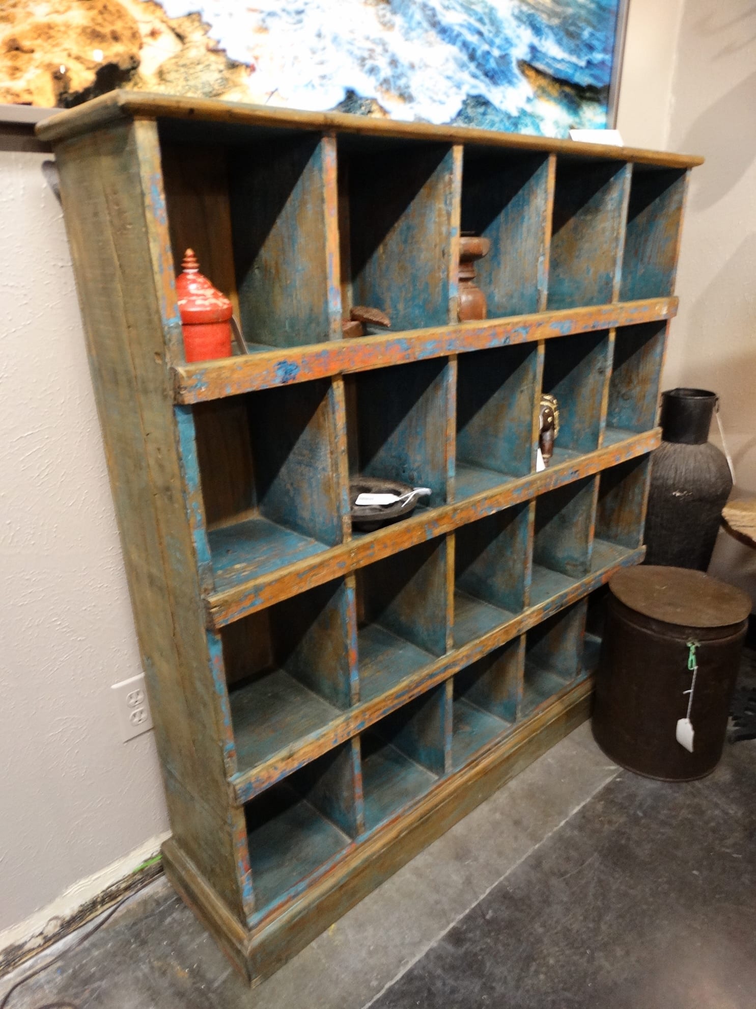 Shelf Reclaimed Wood Blue Cubby Shelf Unit