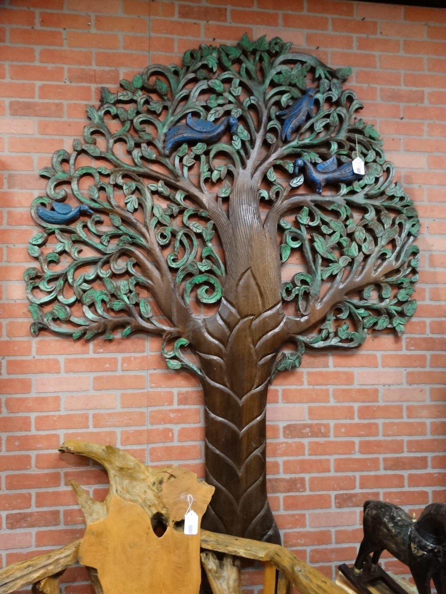 Tree Wall Art Large Carved Tree with Blue Birds