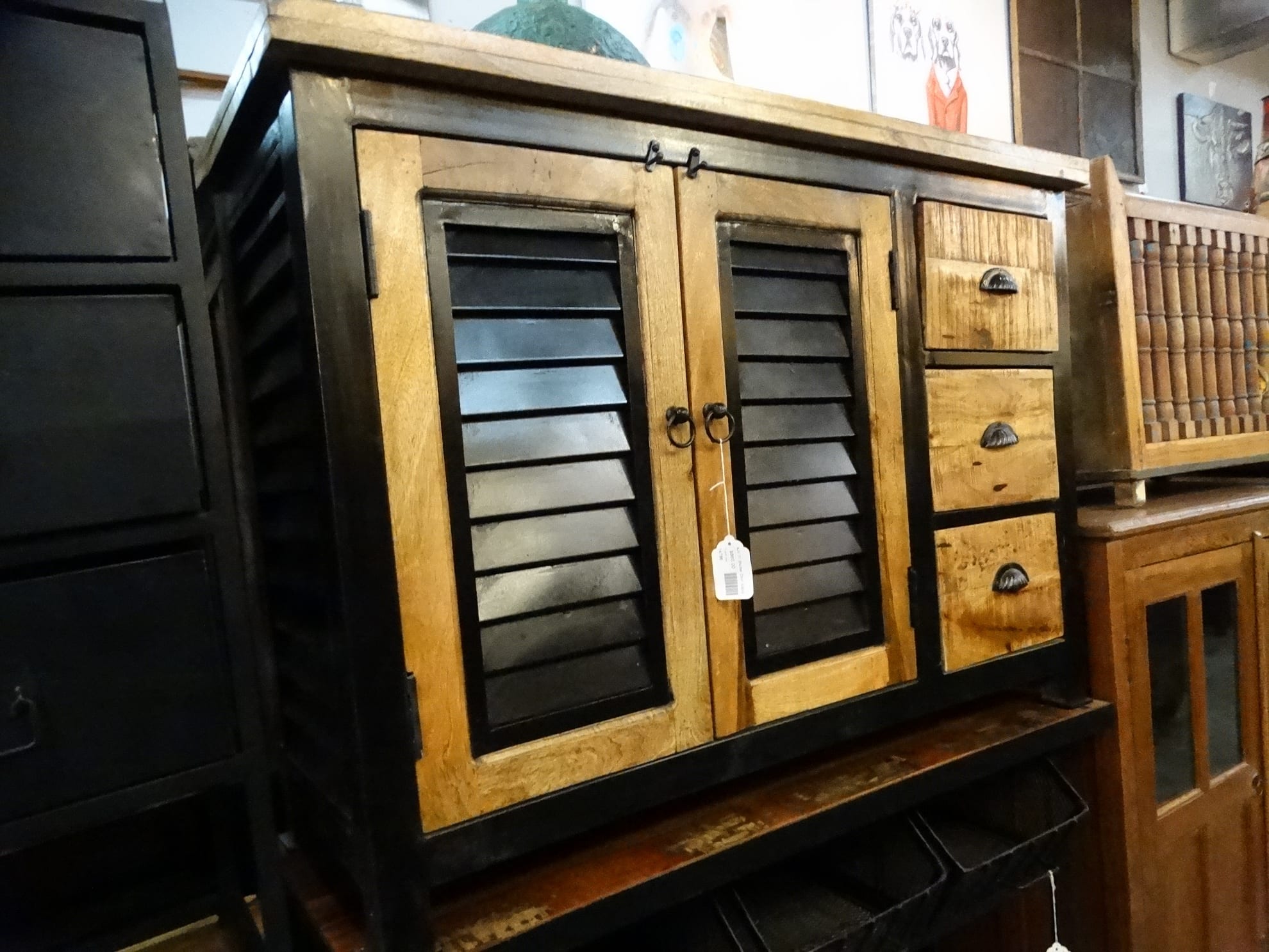 Cabinet Black Metal Shutters Doors Chest of Drawers