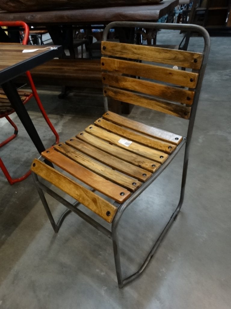 Side Chair Grey Frame Slatted Dining Chair