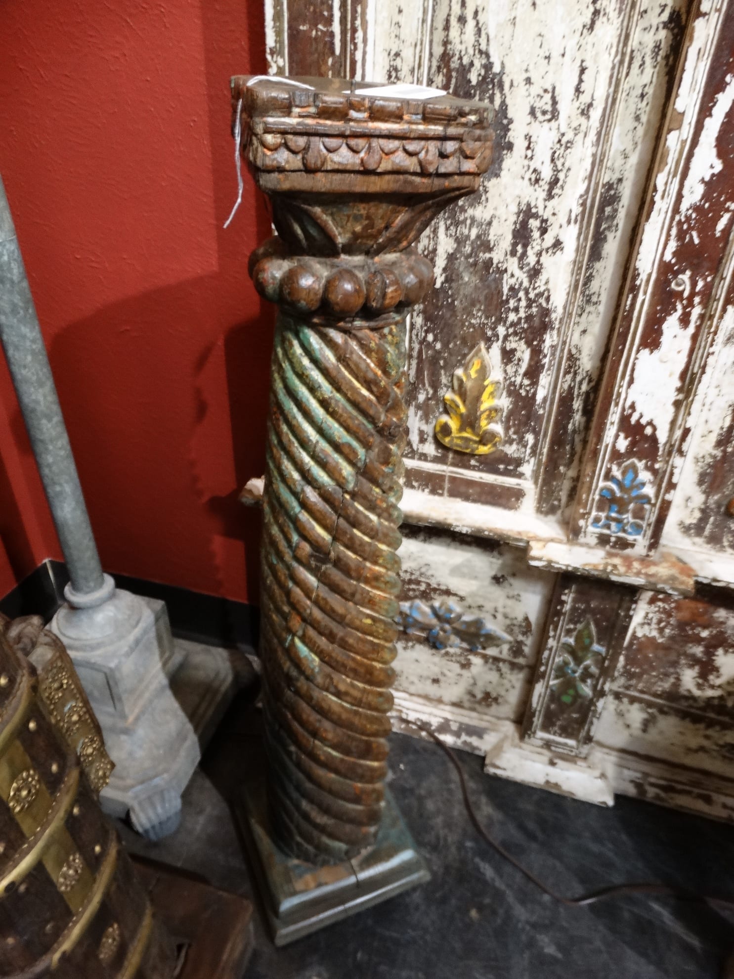 Candle Holder Carved Pillar Colorful Candlestand