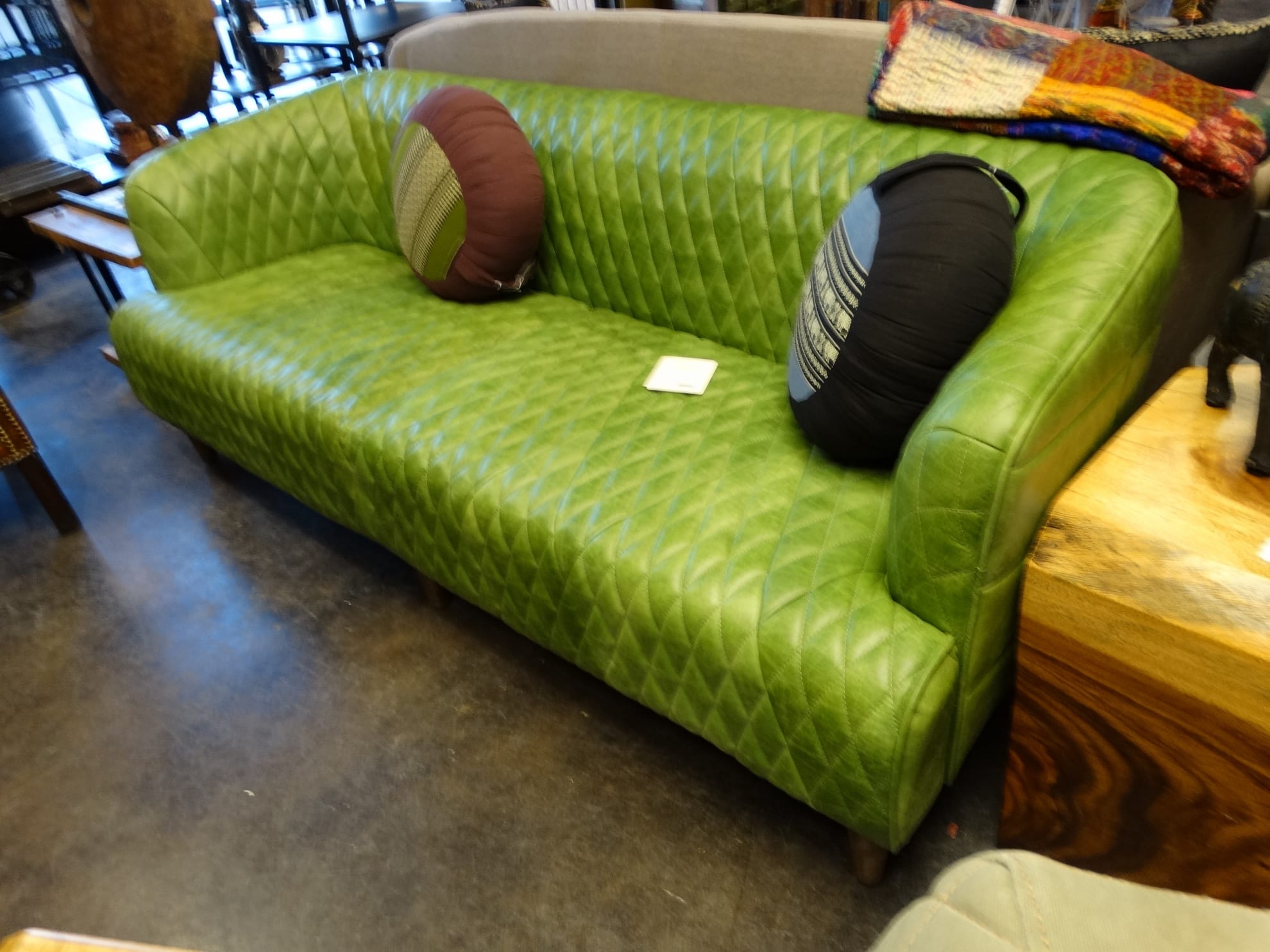 Sofa Magdelan Green Quilted Leather Couch - Rare Finds Warehouse