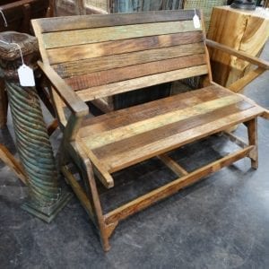 Bench Reclaimed Wood Slats Bench with Back