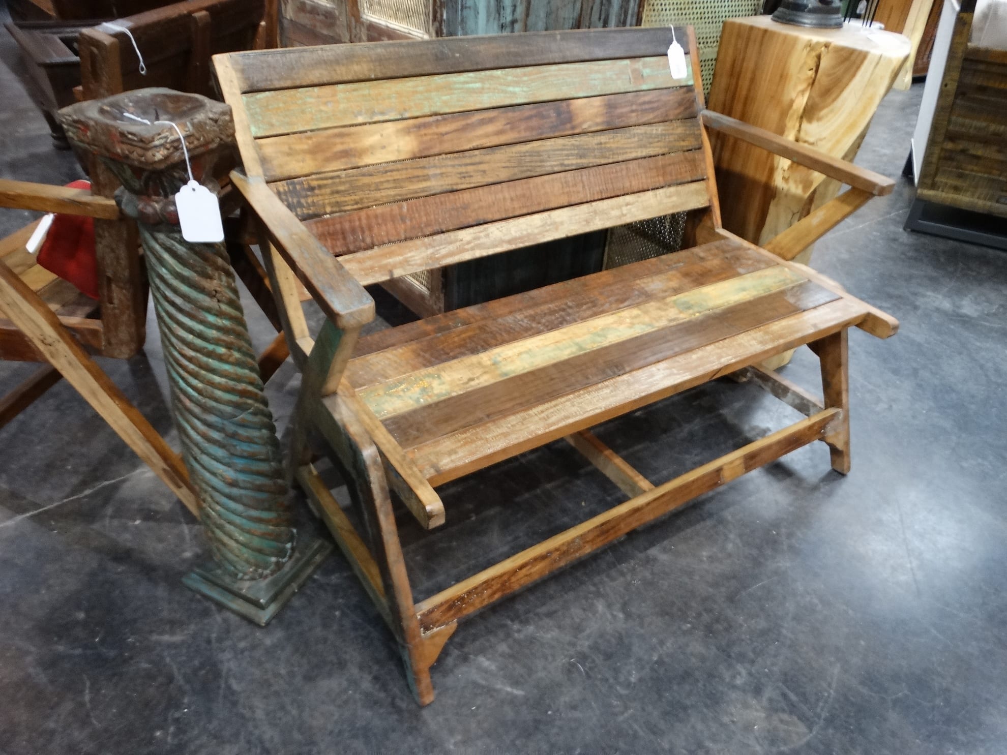 Bench Reclaimed Wood Slats Bench with Back