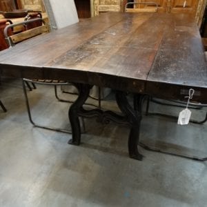 Table Dark Wood Metal Base Dining Table