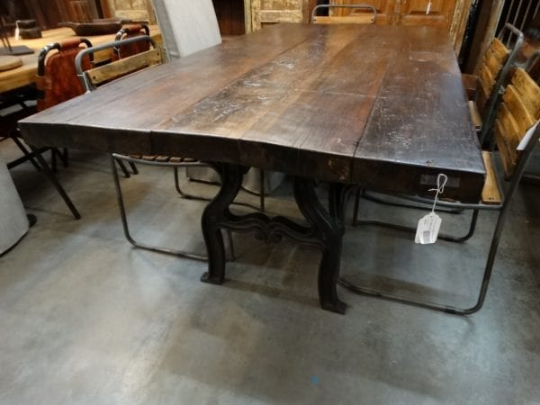Table Dark Wood Metal Base Dining Table
