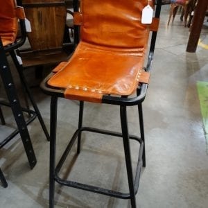 Barstool Orange Leather Black Frame Stool