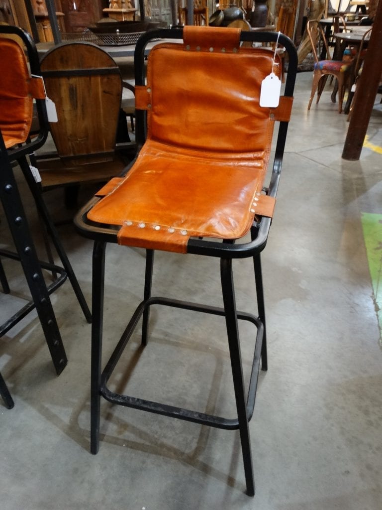 Barstool Orange Leather Black Frame Stool