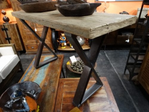 Rustic Console Table with Iron X Base Rough 