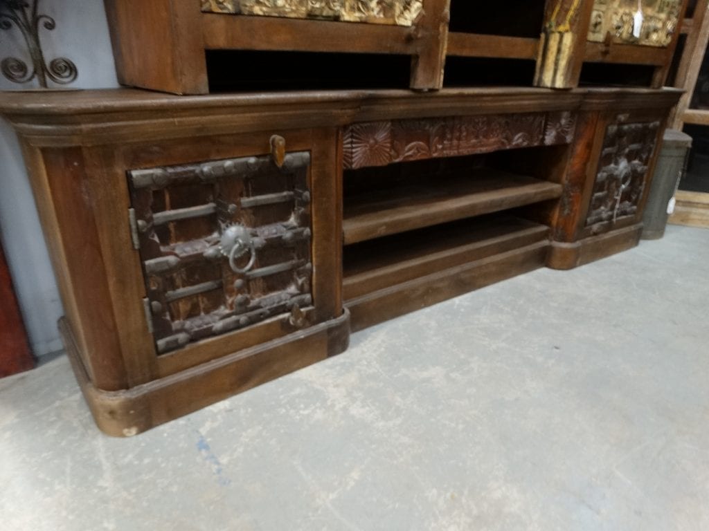 Console Reclaimed Dark Wood Doors TV Entertainment Console Cabinet