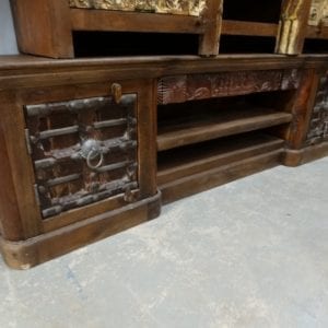 Console Reclaimed Dark Wood Doors TV Entertainment Console Cabinet