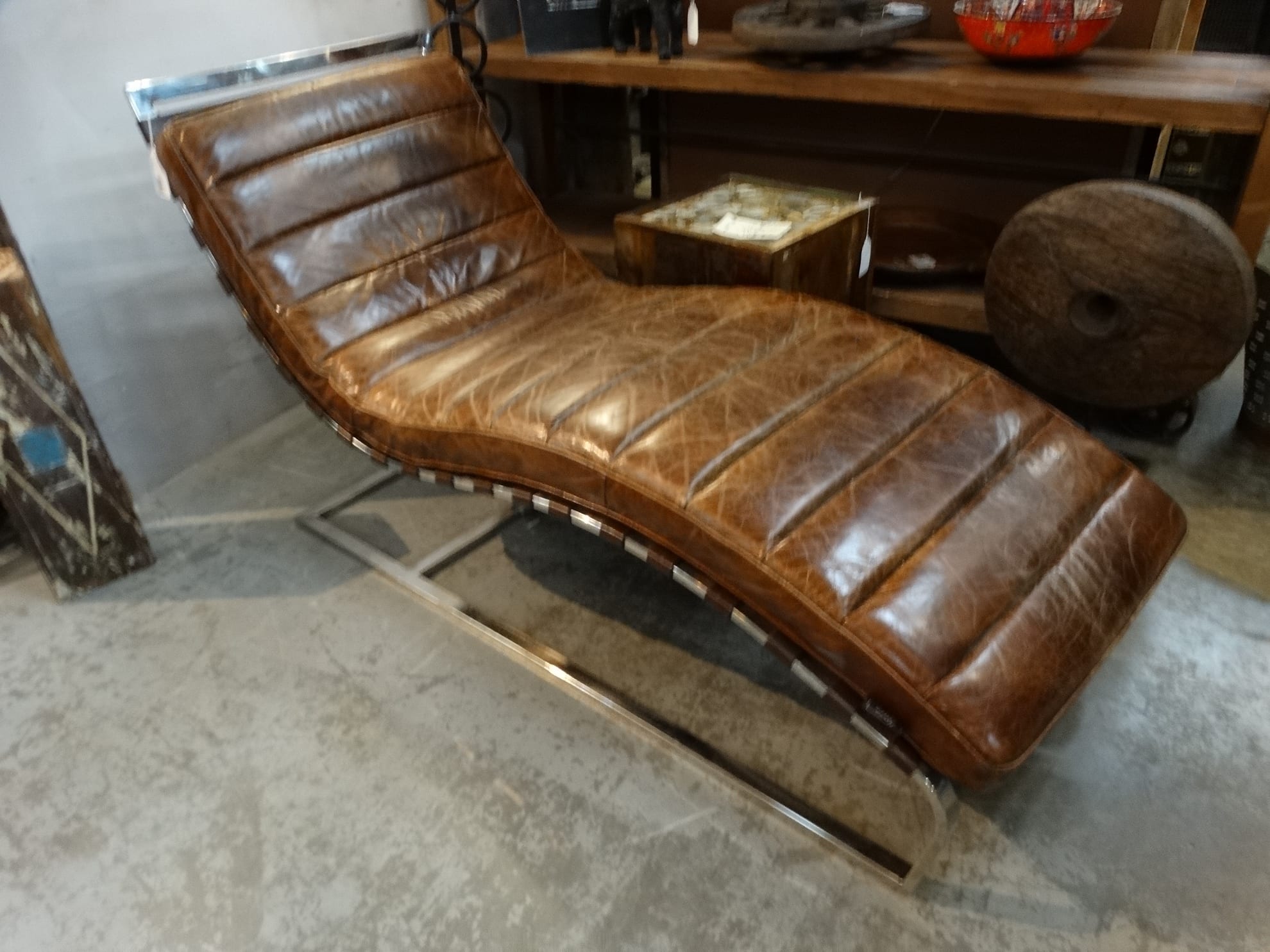 Chaise Quilted Brown Leather Chaise Lounge